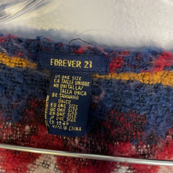 Forever 21 Women's Poncho Western Aztec Fringe Red Blue Gold White One Size EUC - Picture 2 of 16